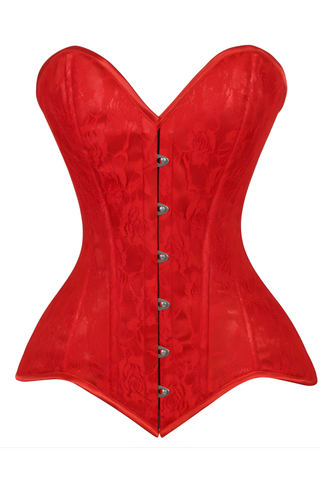 Red Lace Overbust Corset Sweetheart Neckline Busk Closure