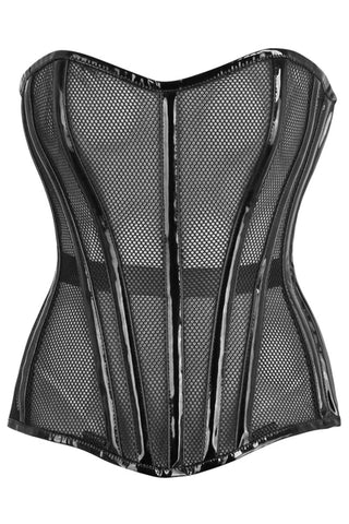 Black Fishnet w/Patent Steel Boned Overbust Corse