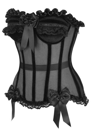 Steel Boned Black Mesh & Velvet Underwire Bustier Corset