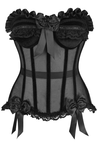 Steel Boned Black Mesh & Velvet Underwire Bustier Corset