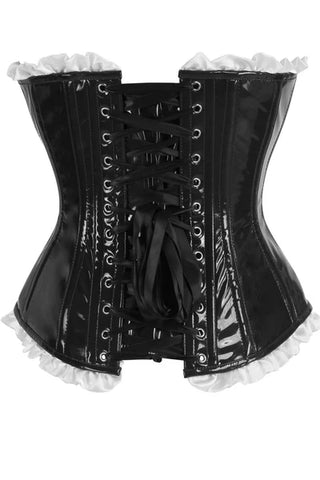 Steel Boned Black Vinyl PVC Patent Lace-Up Corset Top