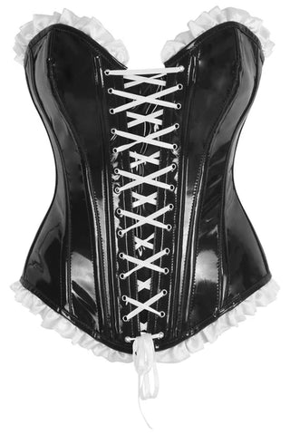 Steel Boned Black Vinyl PVC Patent Lace-Up Corset Top