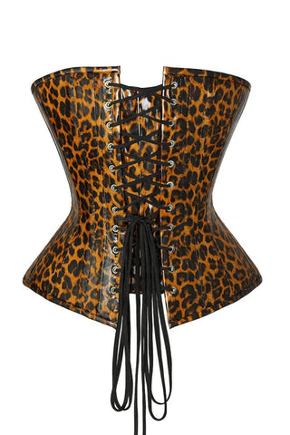 Top Drawer Steel Boned Cheetah Print PVC Curvy Cut Overbust Corset