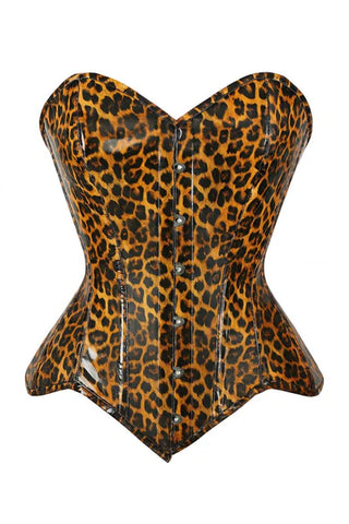Top Drawer Steel Boned Cheetah Print PVC Curvy Cut Overbust Corset