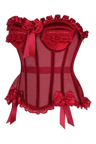 Steel Boned Dark Red Mesh & Velvet Underwire Bustier Corset