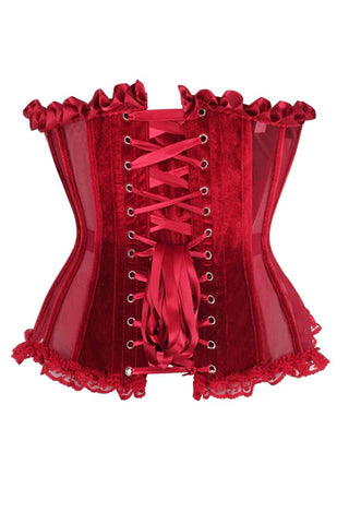 Steel Boned Dark Red Mesh & Velvet Underwire Bustier Corset