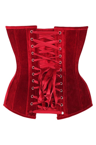 Steel Boned Dark Red Velvet Plunge Neckline Overbust Corset