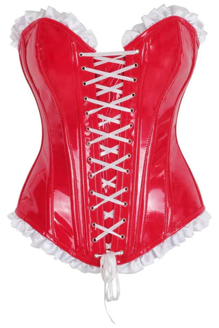 Top Drawer Steel Boned Red Vinyl PVC Patent Lace-Up Corset Top