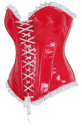 Top Drawer Steel Boned Red Vinyl PVC Patent Lace-Up Corset Top