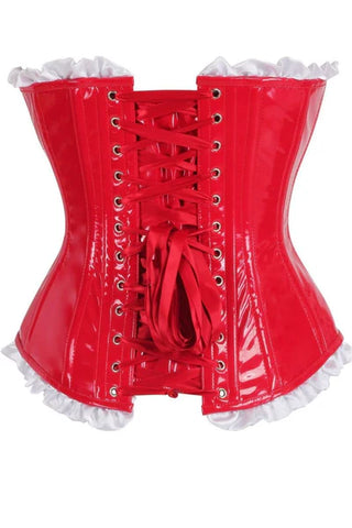 Top Drawer Steel Boned Red Vinyl PVC Patent Lace-Up Corset Top