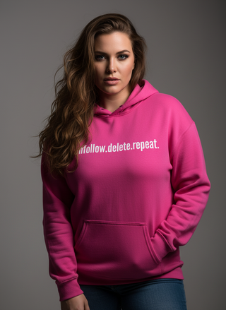 Unfollow.Delete.Repeat Pink Hoodie
