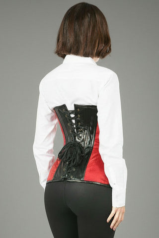 Top Drawer Wine Brocade & Faux Leather Steel Boned Corset