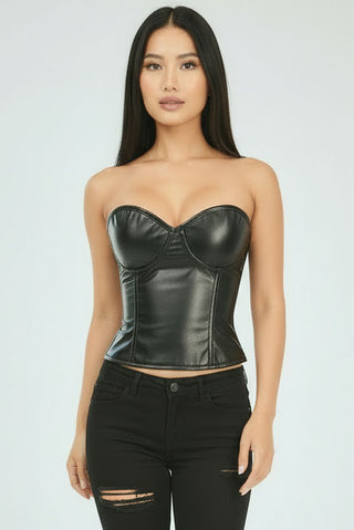 Lavish Faux Leather Underwire Bustier