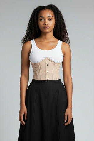Top Drawer CURVY Nude Cotton Double Steel Boned Underbust Waist Cincher Corset