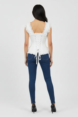 Top Drawer White Brocade & Lace Steel Boned Corset w/Cap Sleeves