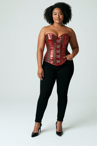 Top Drawer Red Metallic PVC & Fishnet Steel Boned Corset