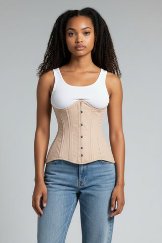 Top Drawer CURVY Nude Cotton Double Steel Boned Underbust Waist Cincher Corset