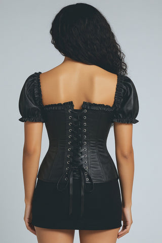 Top Drawer Steel Boned Black Satin Overbust Corset w/Sleeves