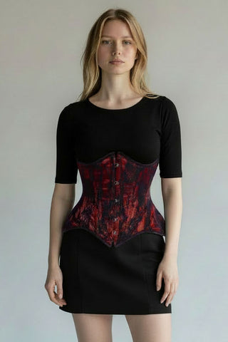 Top Drawer Red w/Black Lace Double Steel Boned Curvy Cut Waist Cincher Corset