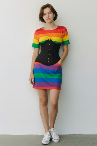 Top Drawer CURVY Black Cotton Double Steel Boned Underbust Waist Cincher Corset