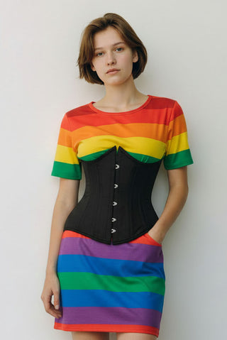 Top Drawer CURVY Black Cotton Double Steel Boned Underbust Waist Cincher Corset