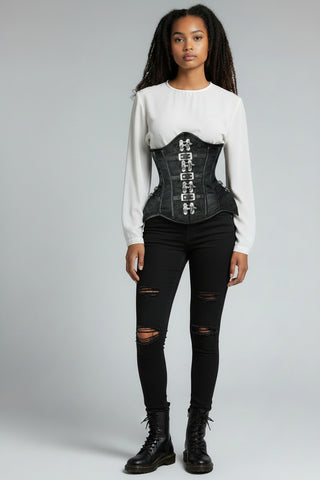Top Drawer Black Brocade Steel Boned Underbust Corset w/Buckles