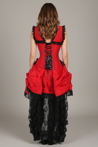 Top Drawer Steel Boned Red/Black Lace Victorian Bustle Corset Dress