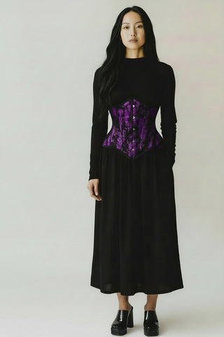 Top Drawer Purple w/Black Lace Double Steel Boned Curvy Cut Waist Cincher Corset