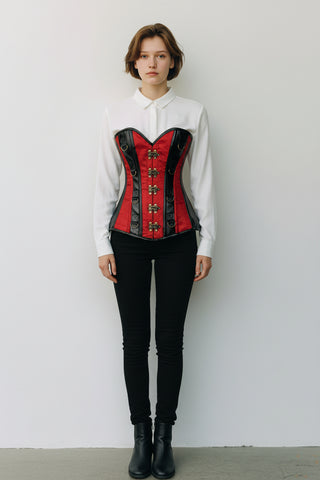 Top Drawer Wine Brocade & Faux Leather Steel Boned Corset