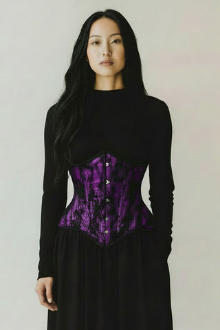 Top Drawer Purple w/Black Lace Double Steel Boned Curvy Cut Waist Cincher Corset