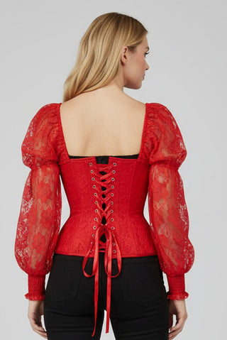 Top Drawer Red w/Red Lace Steel Boned Long Sleeve Corset