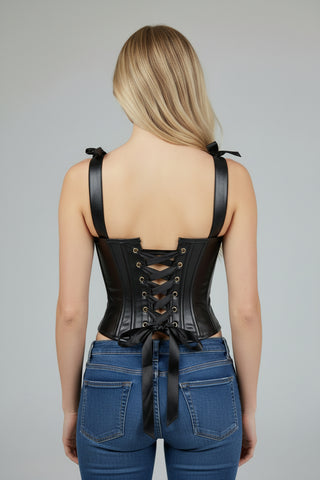 Lavish Black Faux Leather Lace-Up Bustier Top