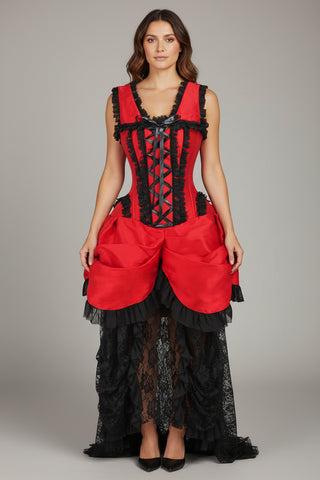 Top Drawer Steel Boned Red/Black Lace Victorian Bustle Corset Dress