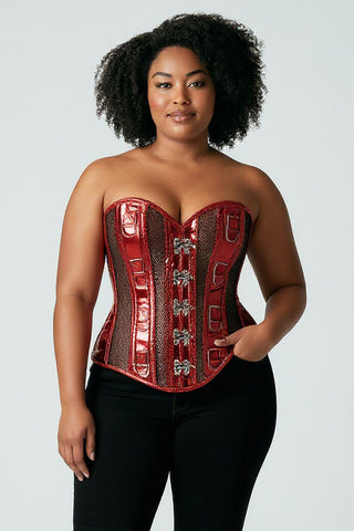 Top Drawer Red Metallic PVC & Fishnet Steel Boned Corset
