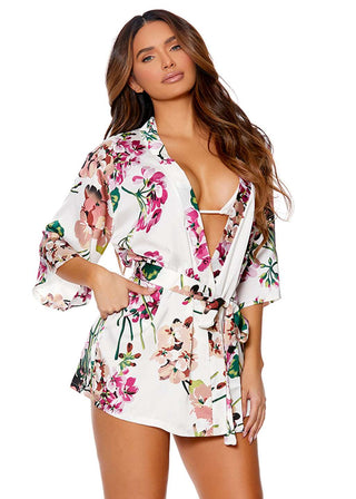 Floral Charmeuse Kimono Robe