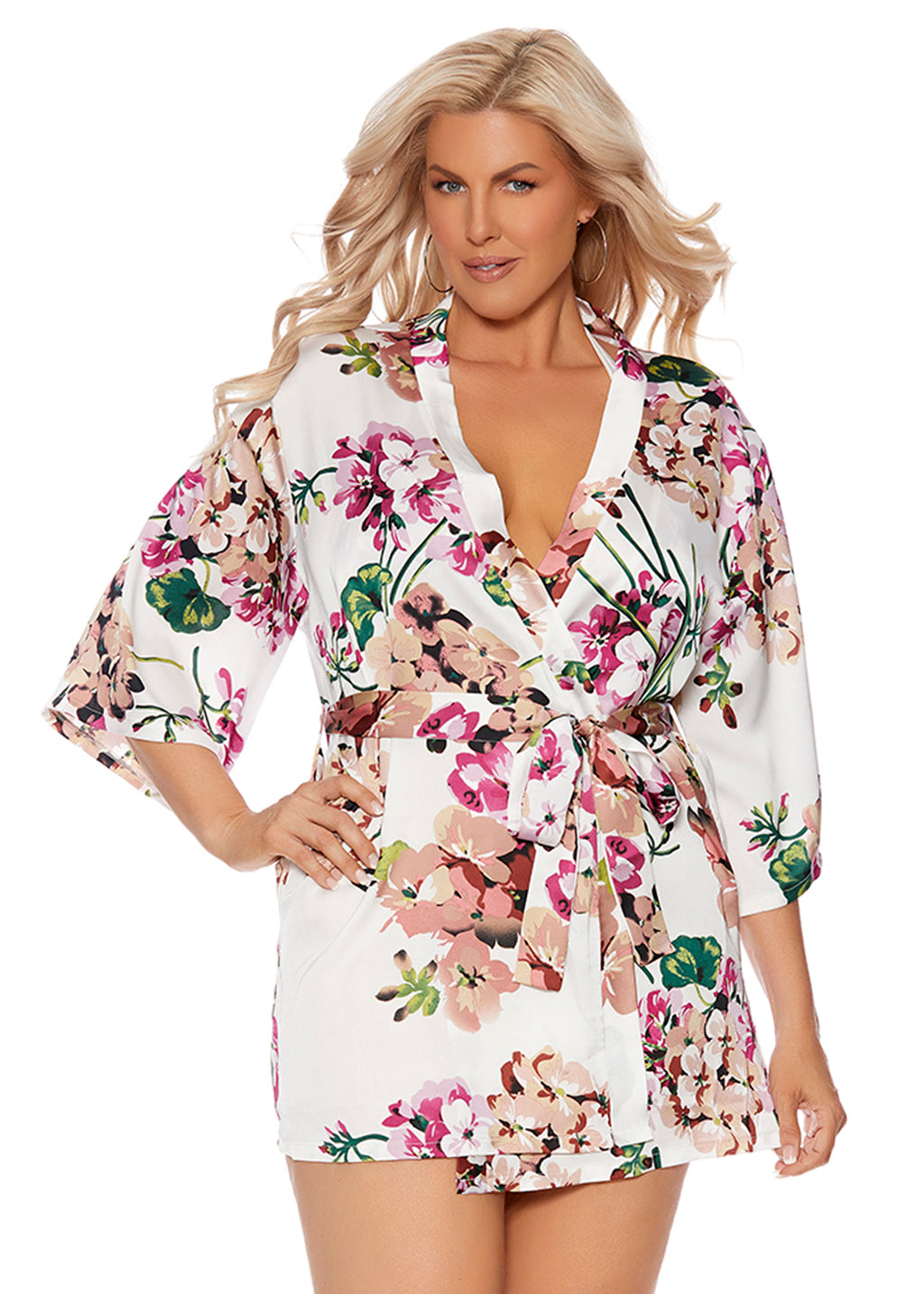 Floral Charmeuse Kimono Robe Plus