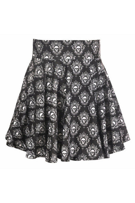 Black & White Skulls Stretch Lycra Skirt