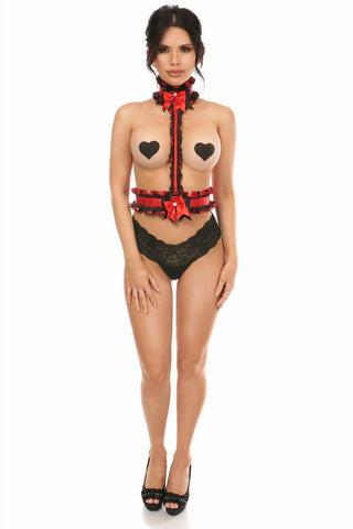Kitten Collection Red/Black Lace Single Strap Body Harness - Daisy Corsets