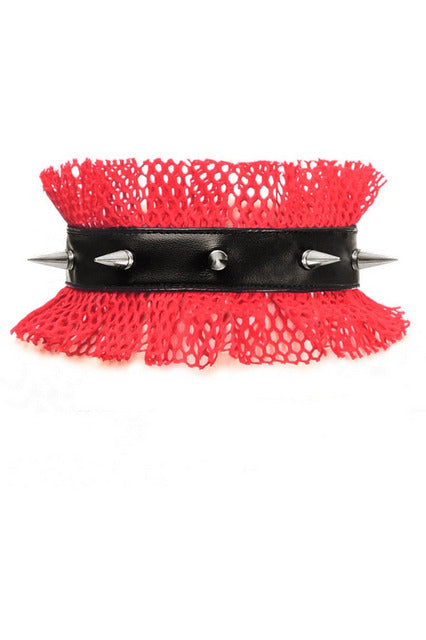 Kitten Collection Red/Black Fishnet Spike Choker