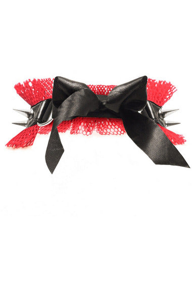 Kitten Collection Red/Black Fishnet Spike Choker