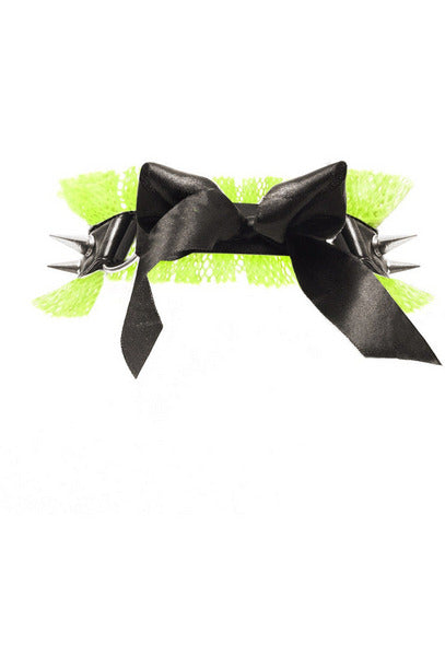 Kitten Collection Neon Green/Black Fishnet Spike Choker