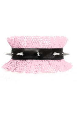 Kitten Collection Lt Pink/Black Fishnet Spike Choker