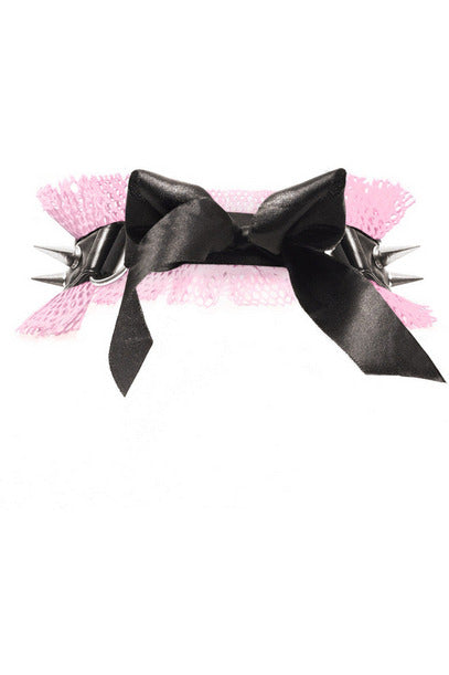 Kitten Collection Lt Pink/Black Fishnet Spike Choker