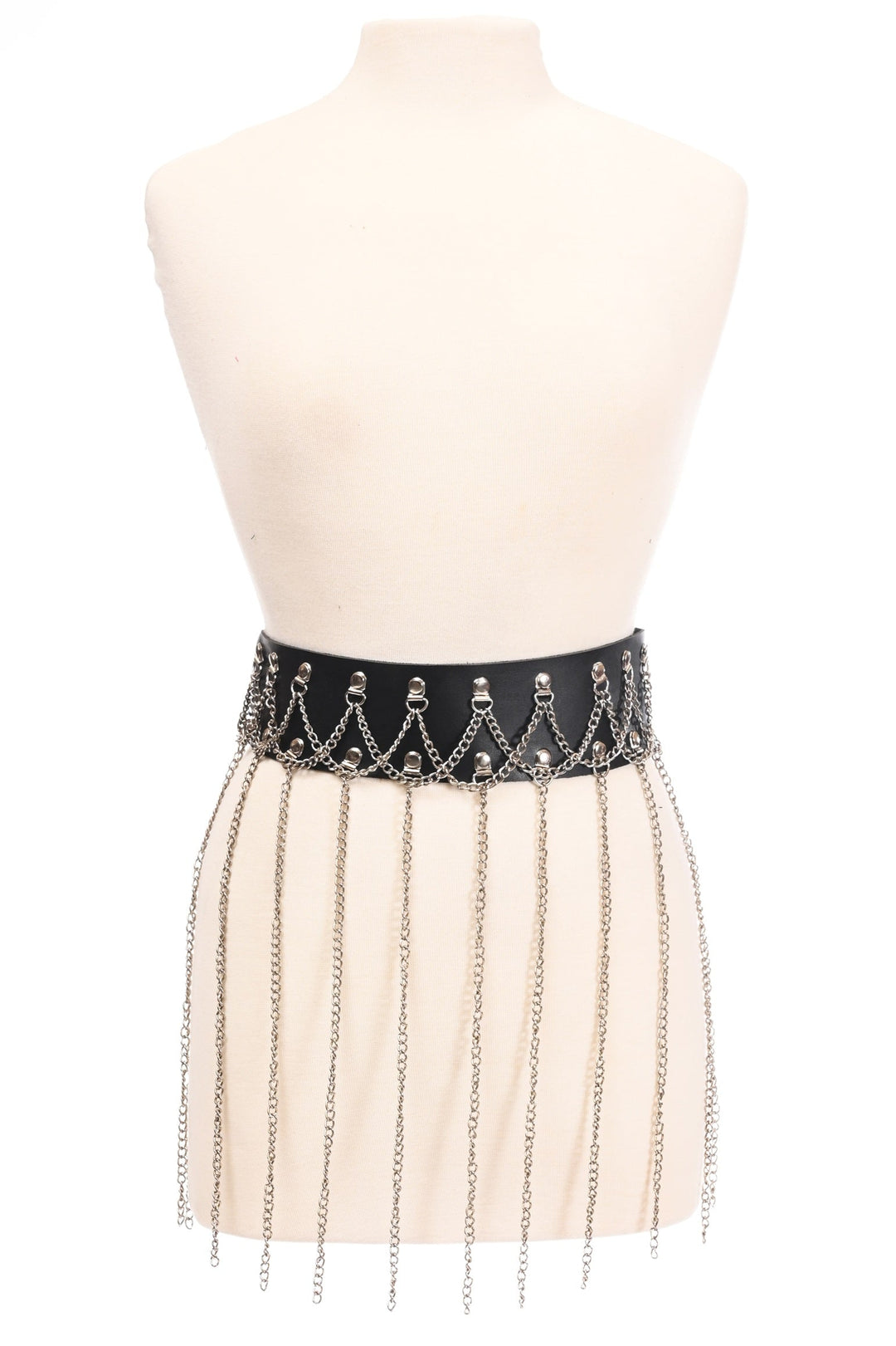 Black Faux Leather & Silver Chain Fringe Skirt