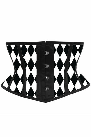 Lavish Black & White Diamond Waist Cincher Corset - Daisy Corsets