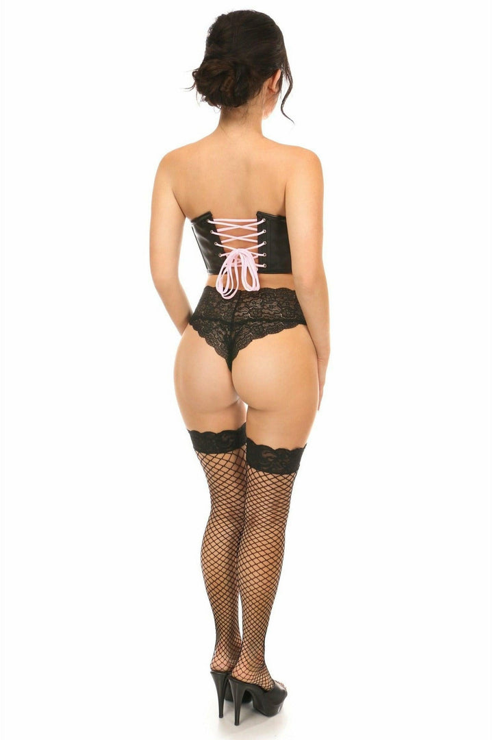 Lavish Black Faux Leather w/Pink Lace-Up Bustier - Daisy Corsets