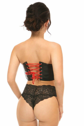 Lavish Black Faux Leather w/Red Lace-Up Bustier - Daisy Corsets