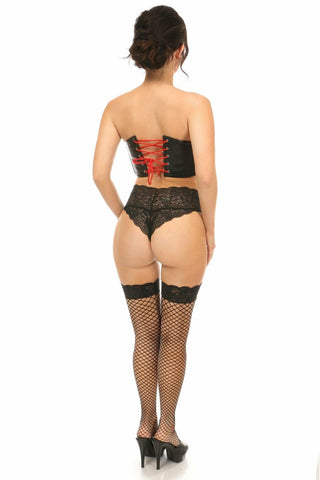 Lavish Black Faux Leather w/Red Lace-Up Bustier - Daisy Corsets