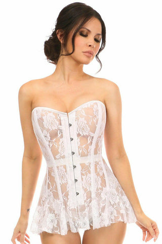 Lavish White Sheer Lace Corset Dress - Daisy Corsets