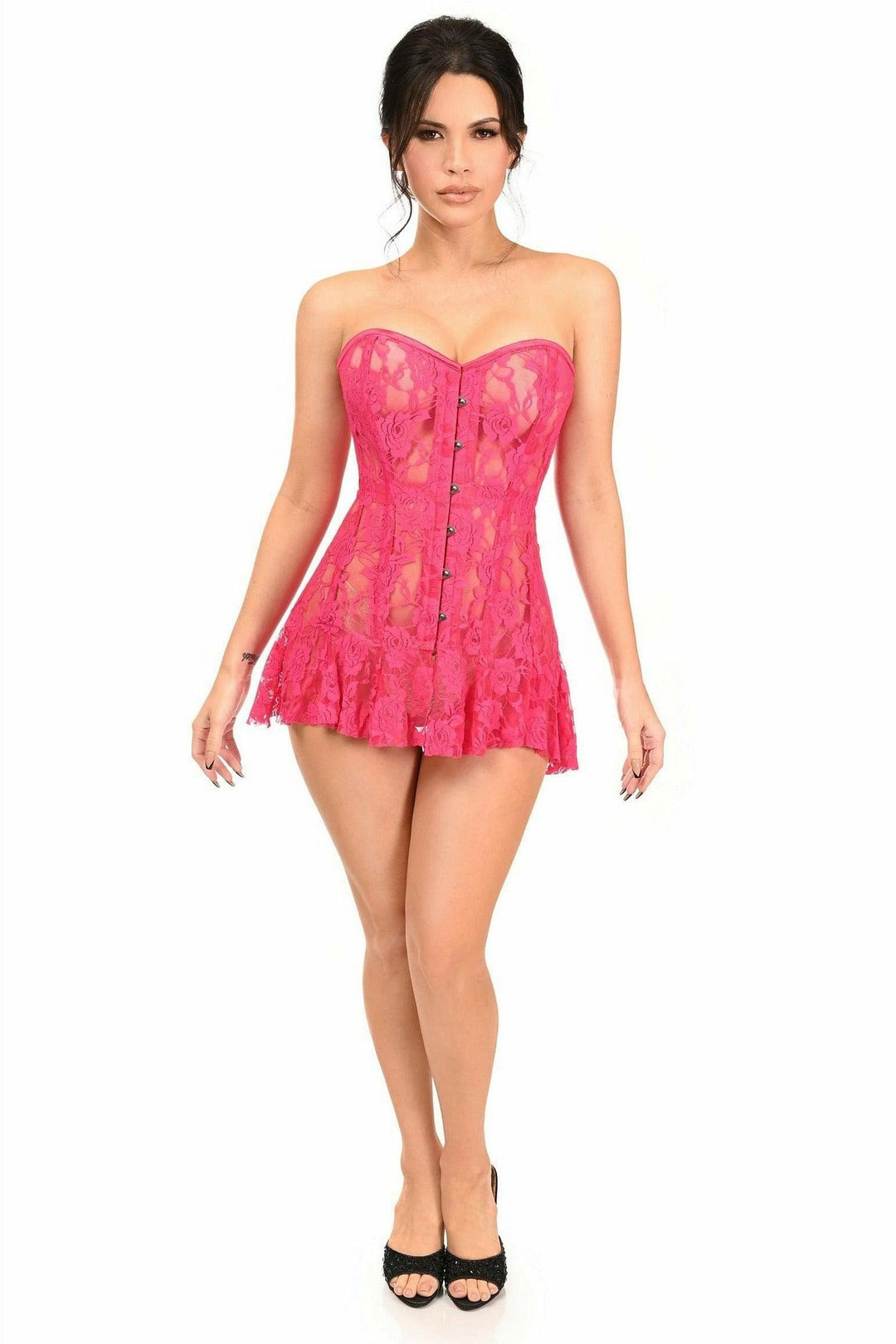 Lavish Fuchsia Sheer Lace Corset Dress - Daisy Corsets